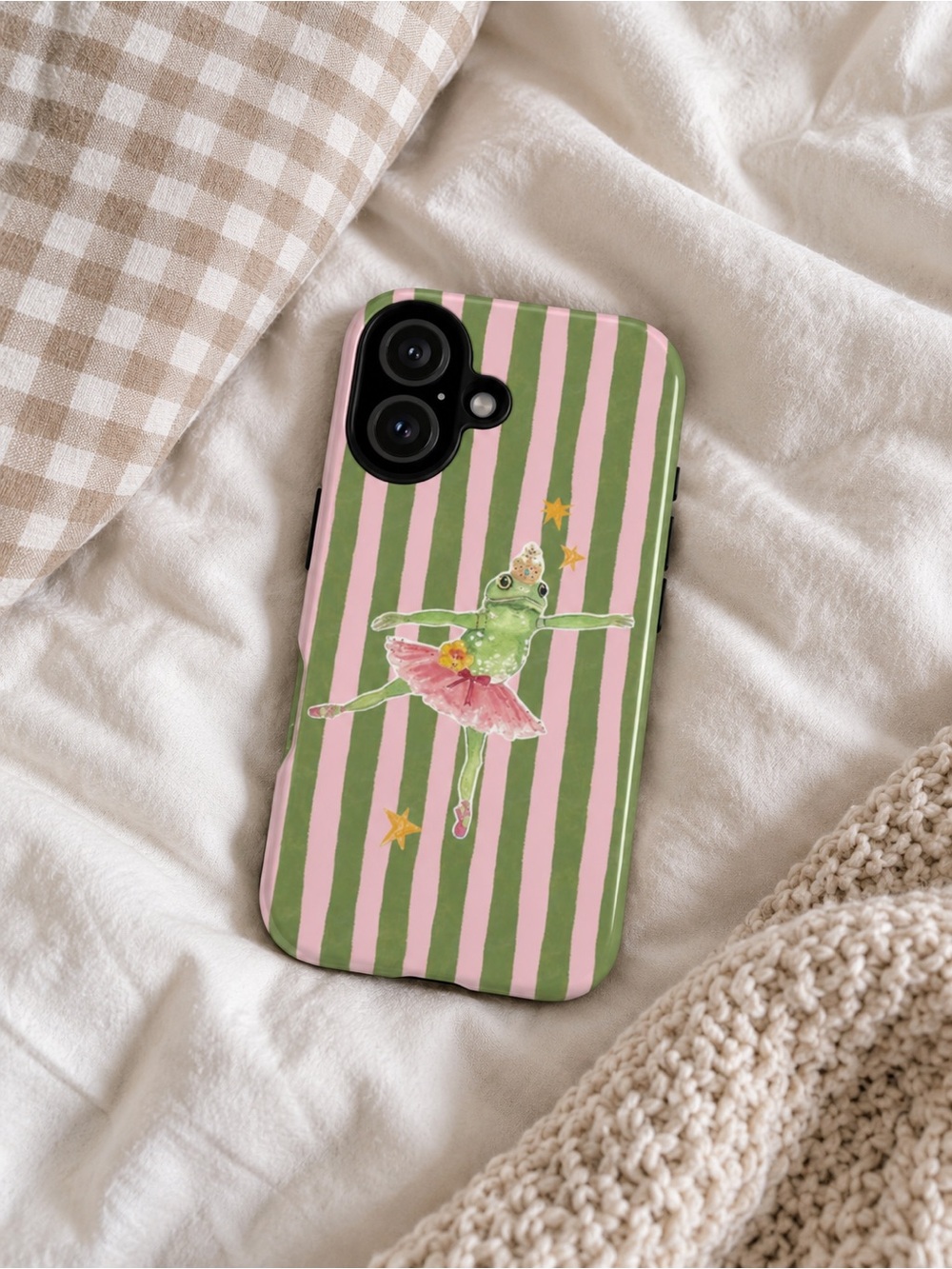 Frog Ballerina Pink Green Striped Tough Phone Case